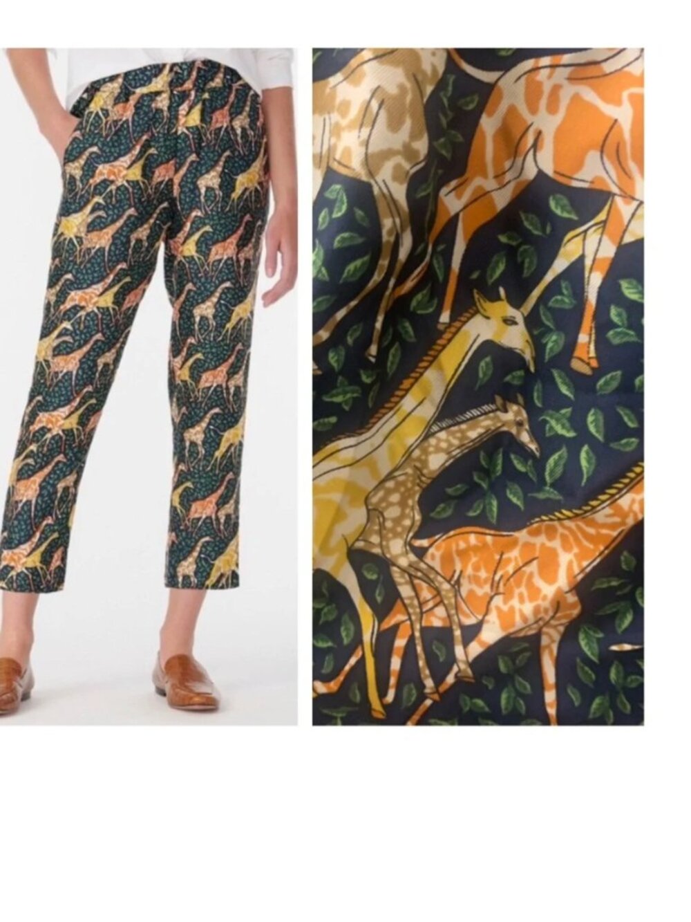 J.Crew Collection Re-imagined 100% Silk Giraffe Jungle Print Pants 4